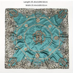 Leopard Chain Print Square Scarf Satin Bandana Hijab Women Head Wraps