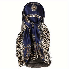 Leopard Chain Print Square Scarf Satin Bandana Hijab Women Head Wraps