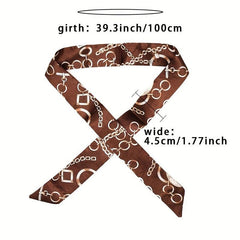 Leopard Chain Print Twilly Scarf Set Vintage Long Ribbon Neckerchief