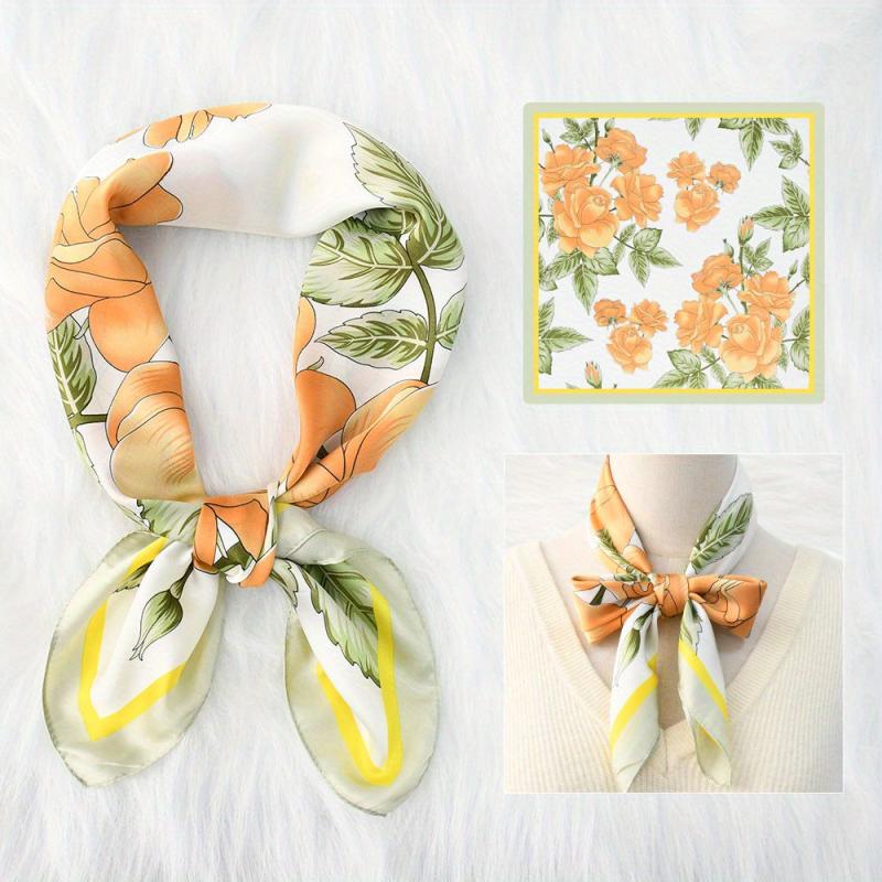 Flower Print Bandana Silk Square Scarf Satin Neckerchief Women Accessories