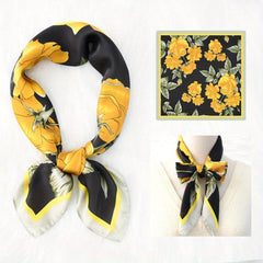 Flower Print Bandana Silk Square Scarf Satin Neckerchief Women Accessories