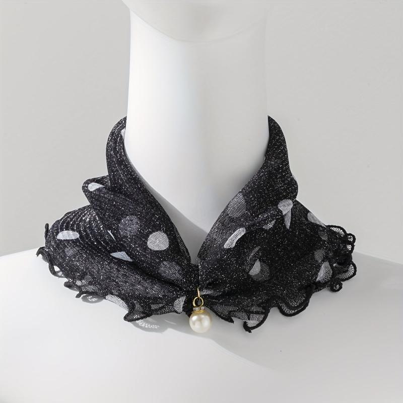 Polka Dot Ruffle Scarf & Neckerchief Infinity Scarf Faux Pearl Headband