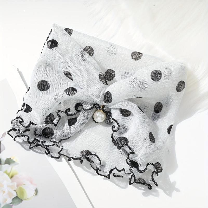 Polka Dot Ruffle Scarf & Neckerchief Infinity Scarf Faux Pearl Headband