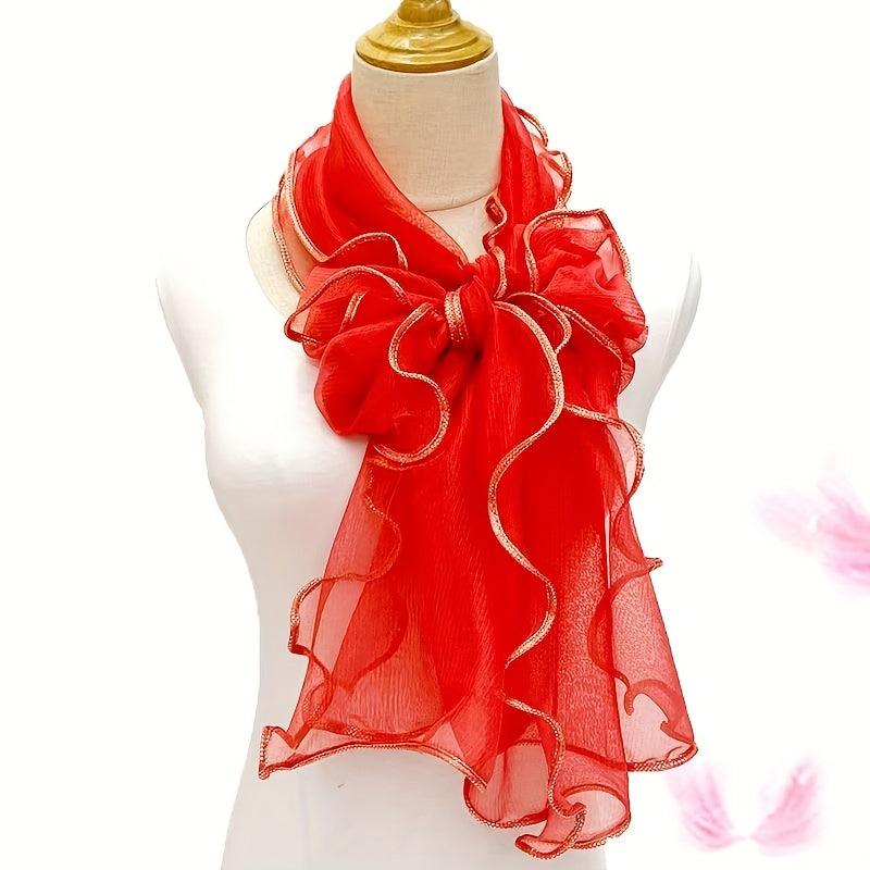 Ruffles Layer Lace Scarf Solid Gauze Shawl Head Wrap
