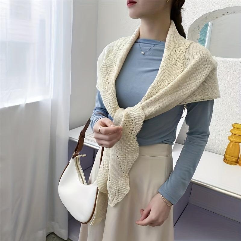 Cozy Knitted Triangle Scarf Phombus Lace Shawl for Autumn & Winter