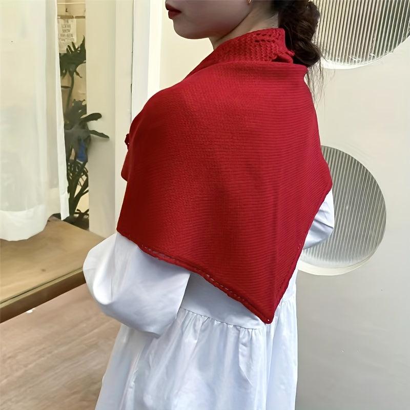 Cozy Knitted Triangle Scarf Phombus Lace Shawl for Autumn & Winter