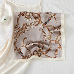 Chain Print Satin Square Scarf Neckerchief Head Wrap Sunscreen
