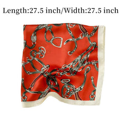 Chain Print Satin Square Scarf Neckerchief Head Wrap Sunscreen