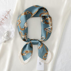 Chain Print Satin Square Scarf Neckerchief Head Wrap Sunscreen