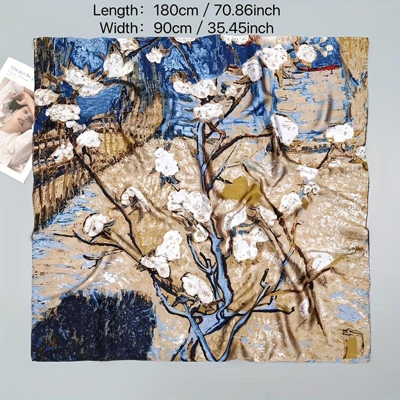 Vintage Flower Print Silk Scarf Shawl Sunscreen Travel Beach Towel Hijab