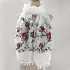 Flower Embroidery Vintage Scarf Boho Tassel Shawl Solid