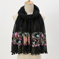 Flower Embroidery Vintage Scarf Boho Tassel Shawl Solid