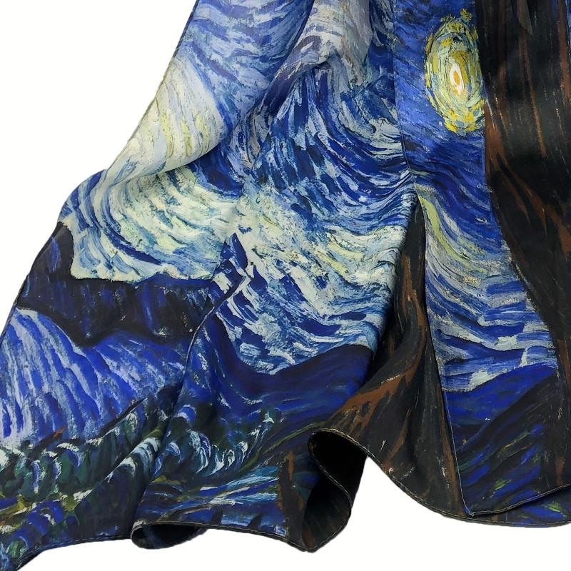 65x180cm Silk Scarf Oil Painting Print Shawl Head Wrap Travel Beach Towel