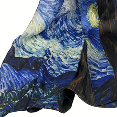 65x180cm Silk Scarf Oil Painting Print Shawl Head Wrap Travel Beach Towel