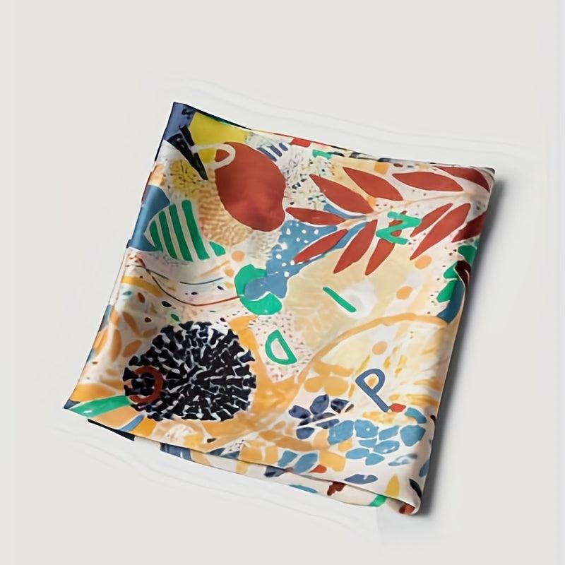 Boho Graphic Square Scarf Classic Satin Neckerchief Silk Bandana Head Wraps