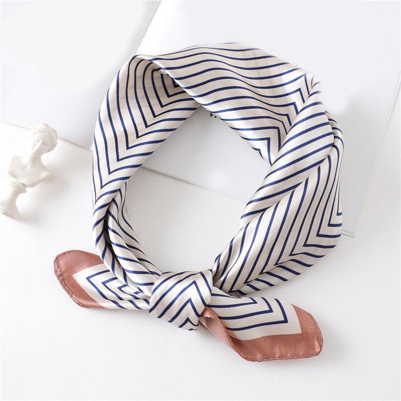 Stripe Print Square Scarf Satin Bandana Neckerchief Women Silk Head Wrap