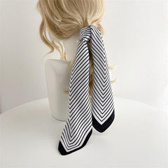 Stripe Print Square Scarf Satin Bandana Neckerchief Women Silk Head Wrap