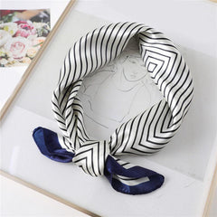 Stripe Print Square Scarf Satin Bandana Neckerchief Women Silk Head Wrap