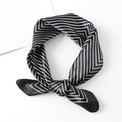 Stripe Print Square Scarf Satin Bandana Neckerchief Women Silk Head Wrap