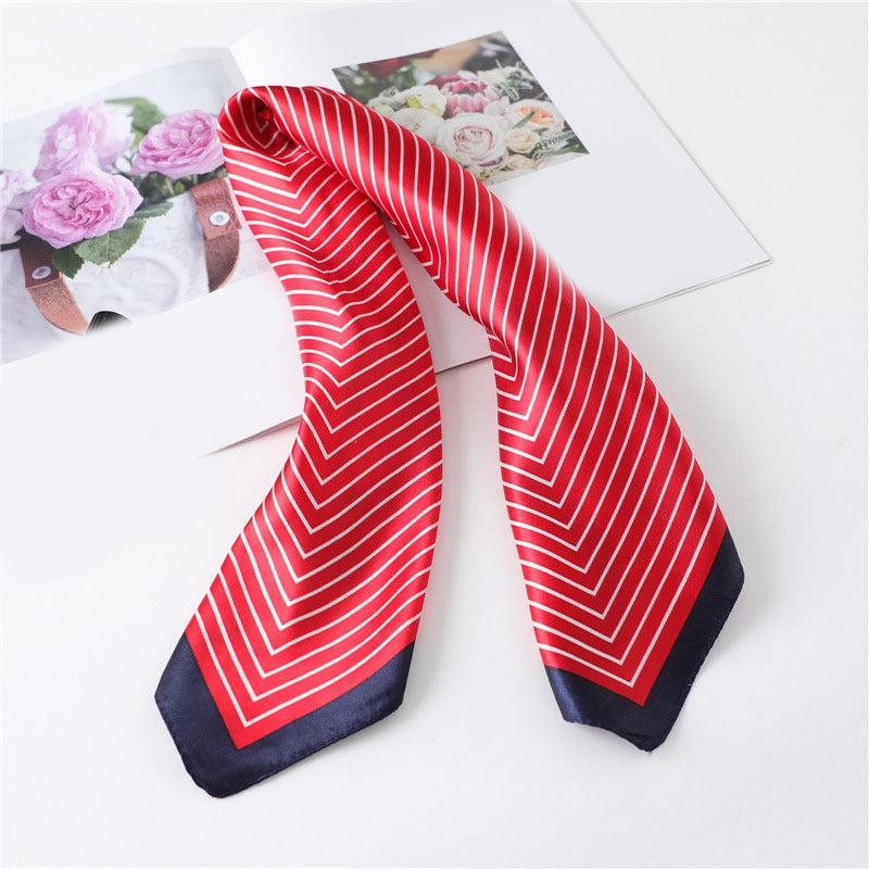 Stripe Print Square Scarf Satin Bandana Neckerchief Women Silk Head Wrap