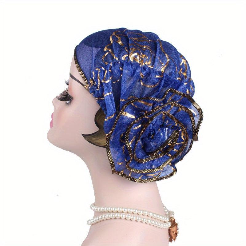 Hot Stamping Flower Pre Tied Head Scarf Turban Cap Head Wrap Cap
