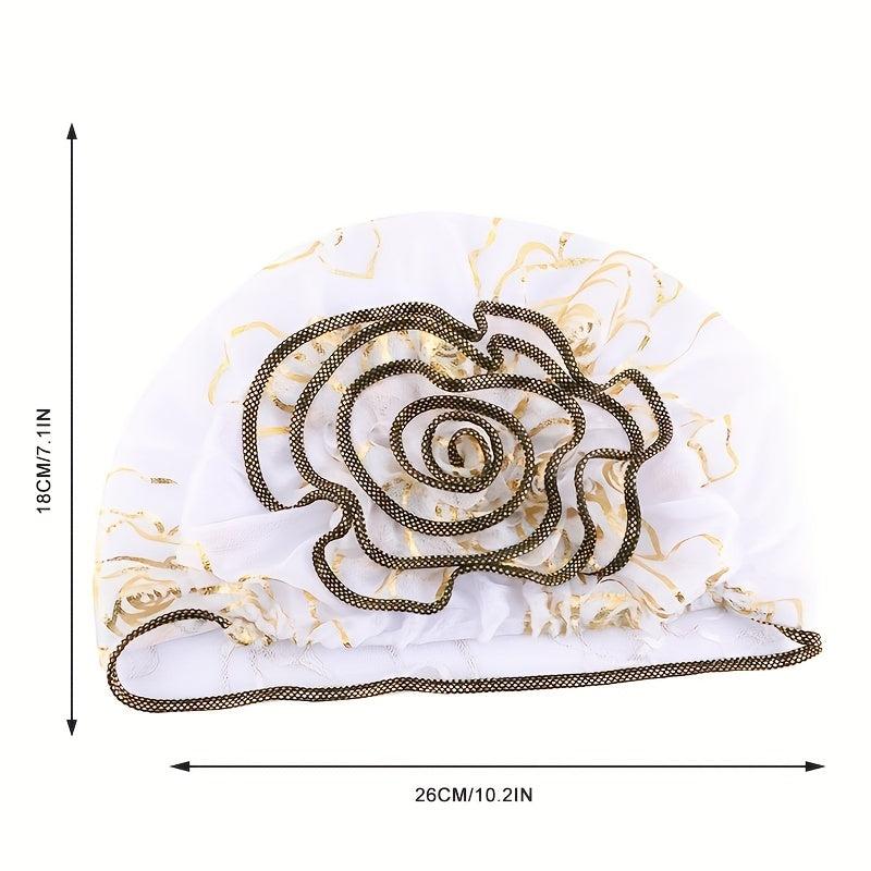 Hot Stamping Flower Pre Tied Head Scarf Turban Cap Head Wrap Cap