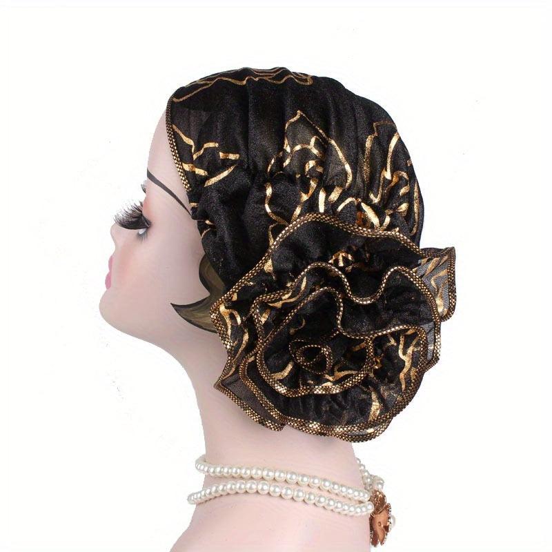 Hot Stamping Flower Pre Tied Head Scarf Turban Cap Head Wrap Cap