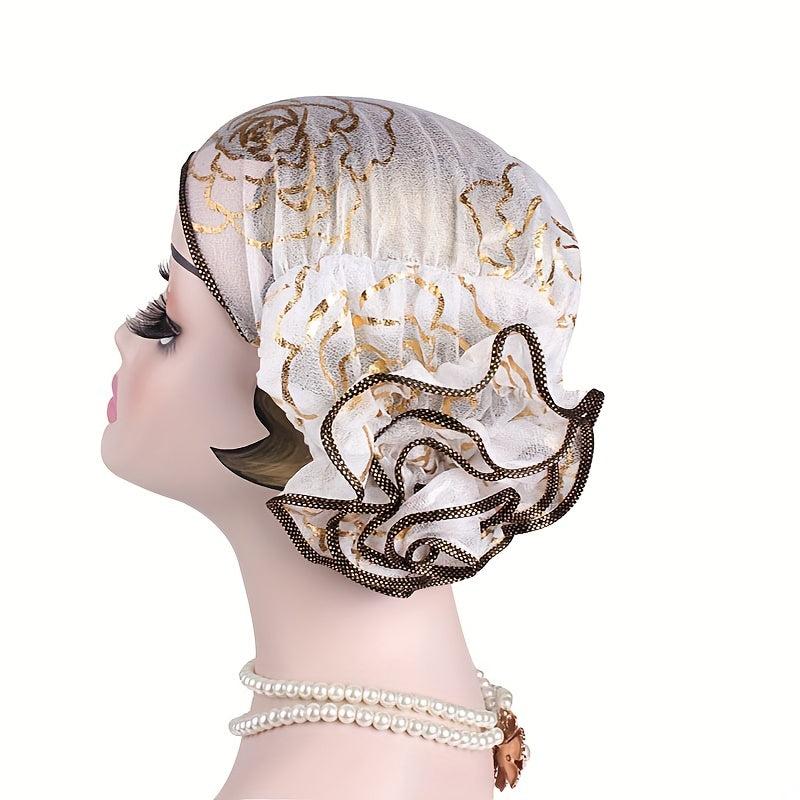 Hot Stamping Flower Pre Tied Head Scarf Turban Cap Head Wrap Cap