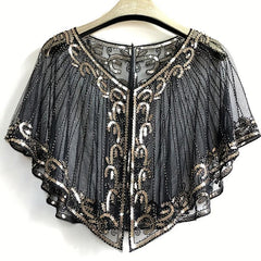 1920s Flapper Shawl Beaded Sequins Cape Wrap