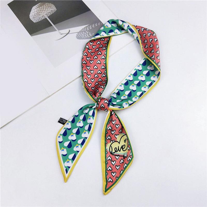 Heart Print Skinny Scarf Geometric Decorative Twilly Scarf For Women