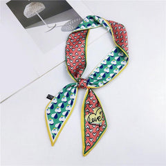 Heart Print Skinny Scarf Geometric Decorative Twilly Scarf For Women