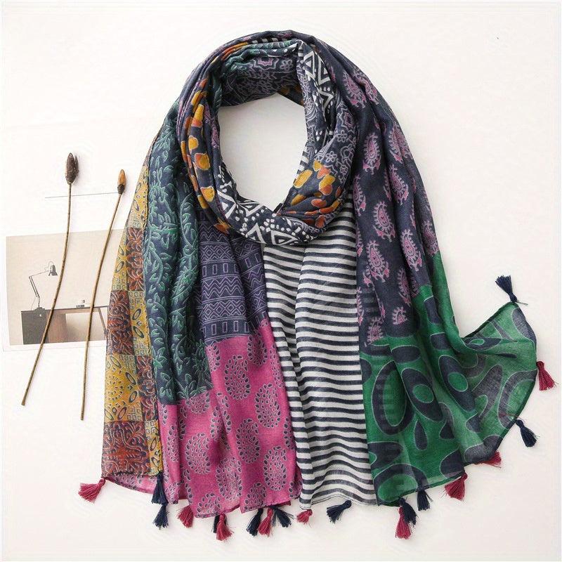 Colorful Paisley Printed Scarf Fringed Shawl Wrap Sunscreen Gauze Scarf