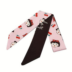2pcs Pink Skinny Scarf Long Ribbon Neckerchief Twilly Scarf for Women