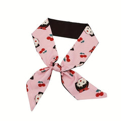 2pcs Pink Skinny Scarf Long Ribbon Neckerchief Twilly Scarf for Women