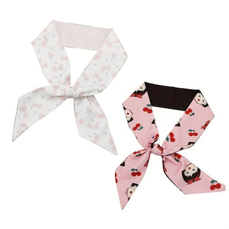 2pcs Pink Skinny Scarf Long Ribbon Neckerchief Twilly Scarf for Women