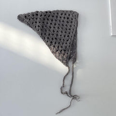 Hollow Knitted Bandana Triangle Scarf Solid Lace Up Turban Head Wrap