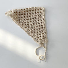Hollow Knitted Bandana Triangle Scarf Solid Lace Up Turban Head Wrap