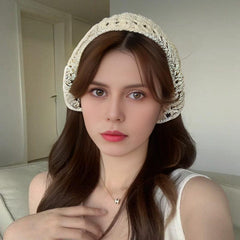Hollow Knitted Bandana Triangle Scarf Solid Lace Up Turban Head Wrap
