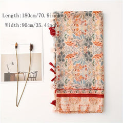 National Style Floral Fringed Scarf Lightweight Breathable Sunscreen Shawl