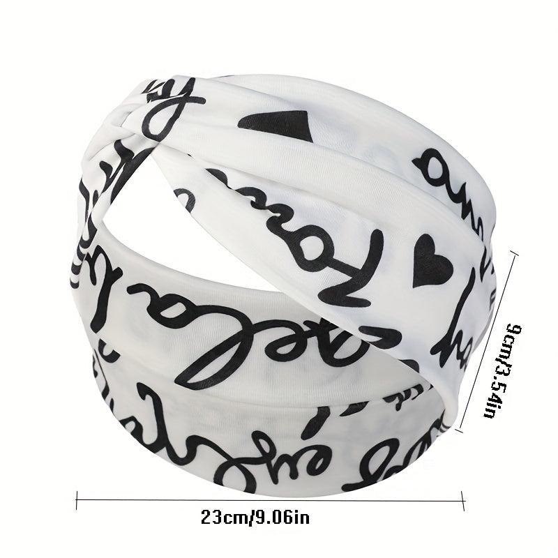 Vintage Letter Print Headband Yoga Hairband Elastic Sports Headband