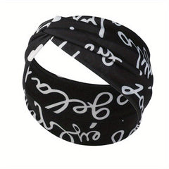 Vintage Letter Print Headband Yoga Hairband Elastic Sports Headband