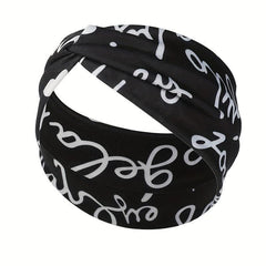 Vintage Letter Print Headband Yoga Hairband Elastic Sports Headband