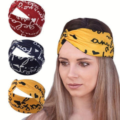 Vintage Letter Print Headband Yoga Hairband Elastic Sports Headband