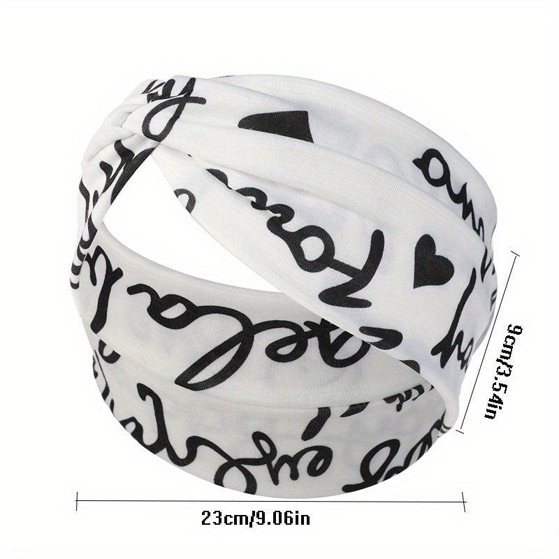 Vintage Letter Print Headband Yoga Hairband Elastic Sports Headband