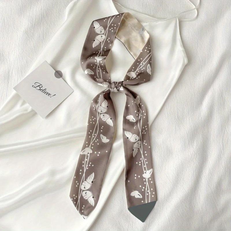 Butterfly Print Twilly Scarf Casual Ribbon Scarf