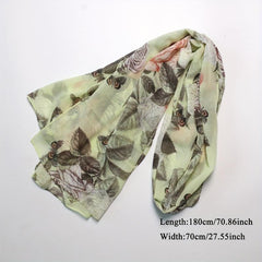 Vintage Rose Print Chiffon Scarf Green Shawl Thin Hijab Women Headscarf
