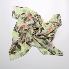 Vintage Rose Print Chiffon Scarf Green Shawl Thin Hijab Women Headscarf