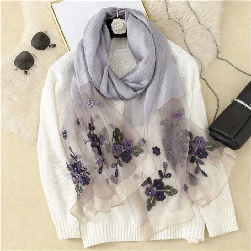 Begonia Flower Silky Scarf Women's Mother Striped Large Silk Scarf