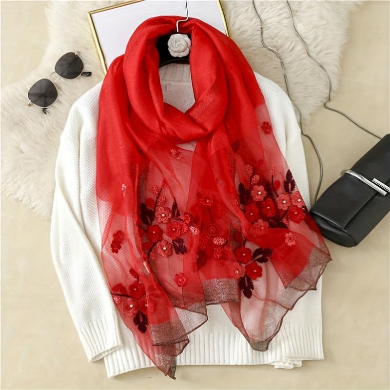 Begonia Flower Silky Scarf Women's Mother Striped Large Silk Scarf