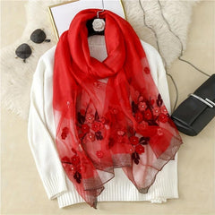 Begonia Flower Silky Scarf Women's Mother Striped Large Silk Scarf